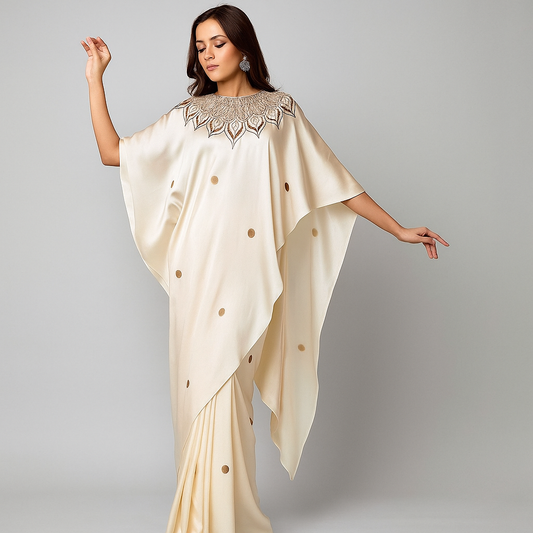 Silk Printed Kaftan Saree With Unstitched Blouse