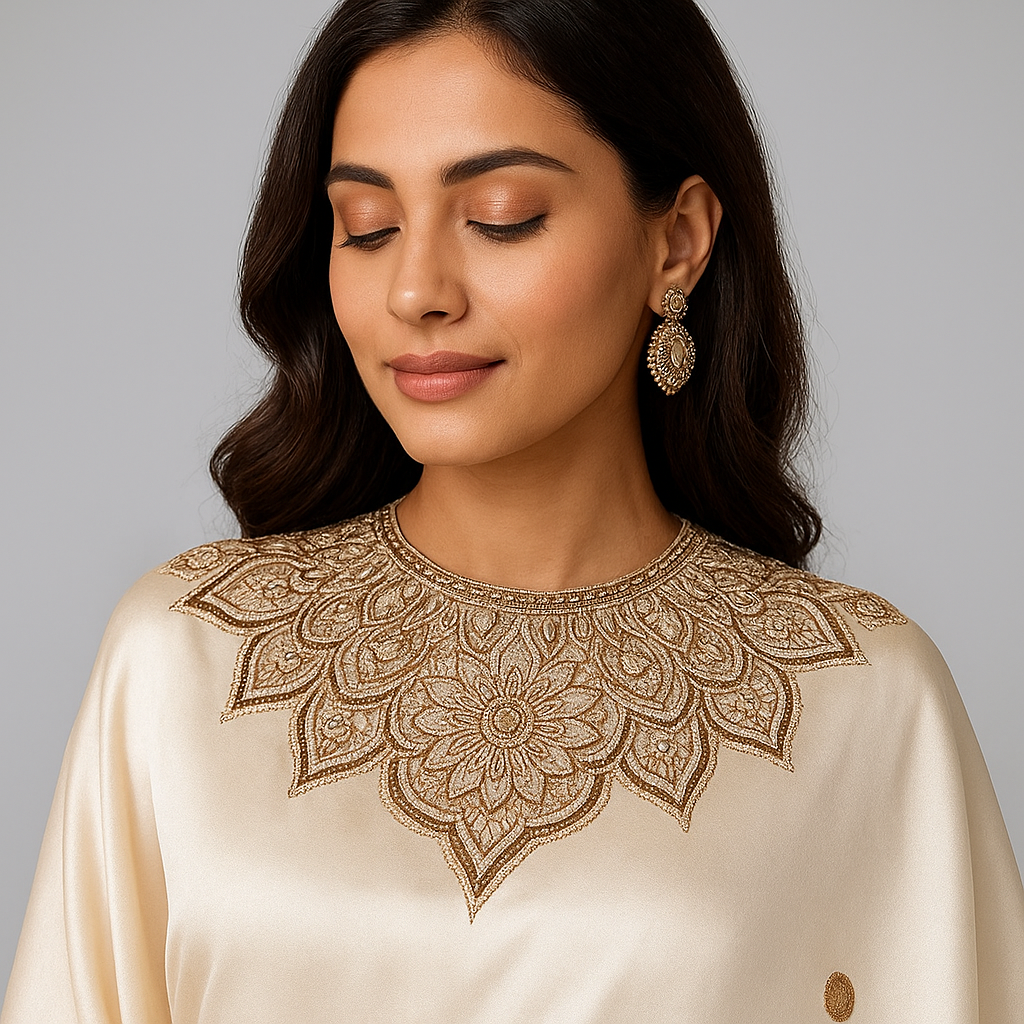 Silk Printed Kaftan Saree With Unstitched Blouse